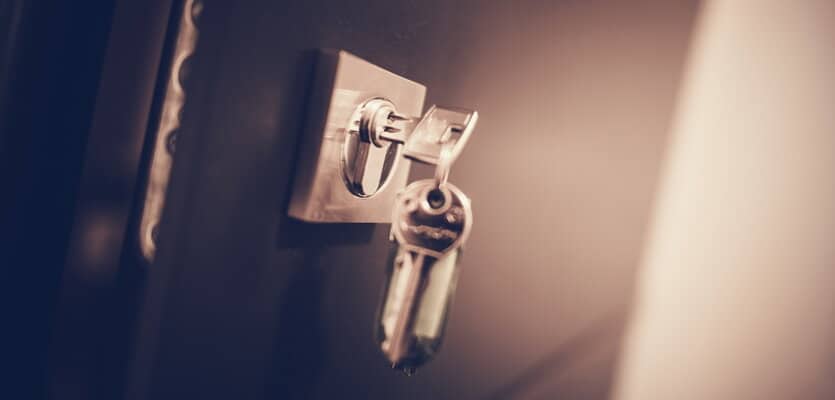 Commercial Locksmith Ellesmere Port keys in metal door lock